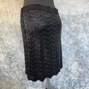 Charlotte Tarantola Black Faux Leather Sequin Skirt  Size M